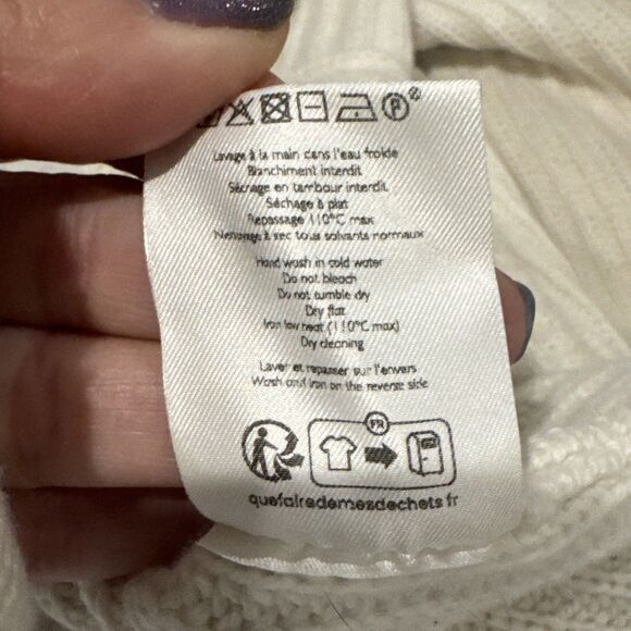 Sézane Emilia Size L Ecru Chunky Ribbed Split Back Mock Neck Sweater Jumper - Picture 9 of 10